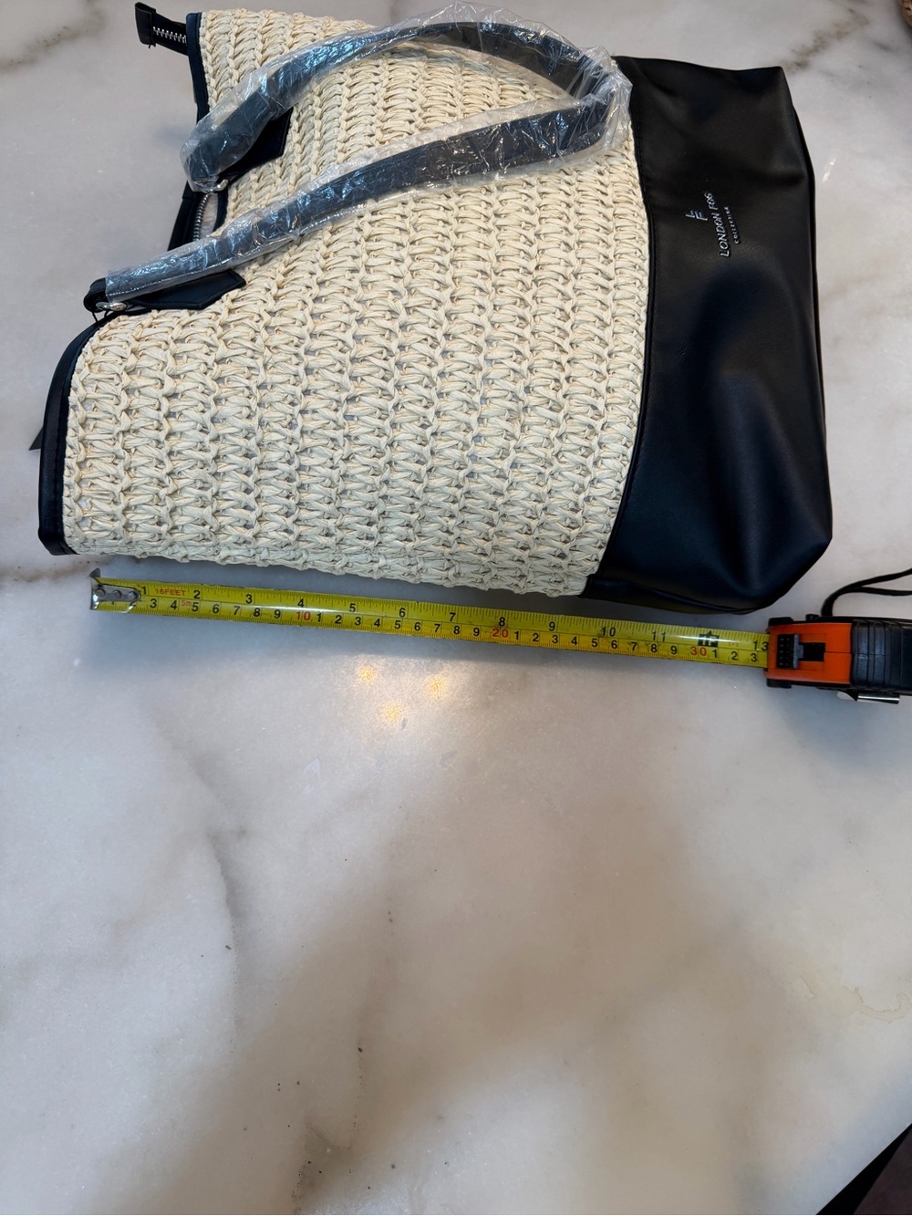 London Fog Black Trim Natural Woven Tote